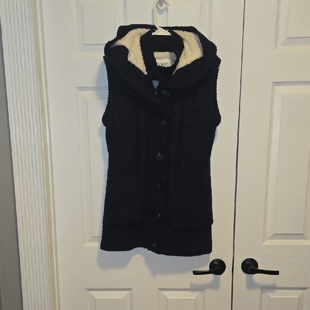 Ci Sono Black Sleeveless Hooded Cardigan